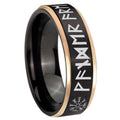 8mm Viking Rose Gold Step Edge Black Tungsten Ring