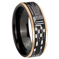 8mm Circuit Board Rose Gold Step Edge Black Tungsten Ring