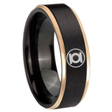 8mm Green Lantern Rose Gold Step Edge Black Tungsten Engraved Rings