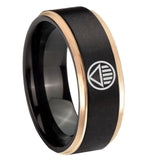 8mm Black Lantern Step Edge Black Rose Gold Tungsten Men's Wedding Band