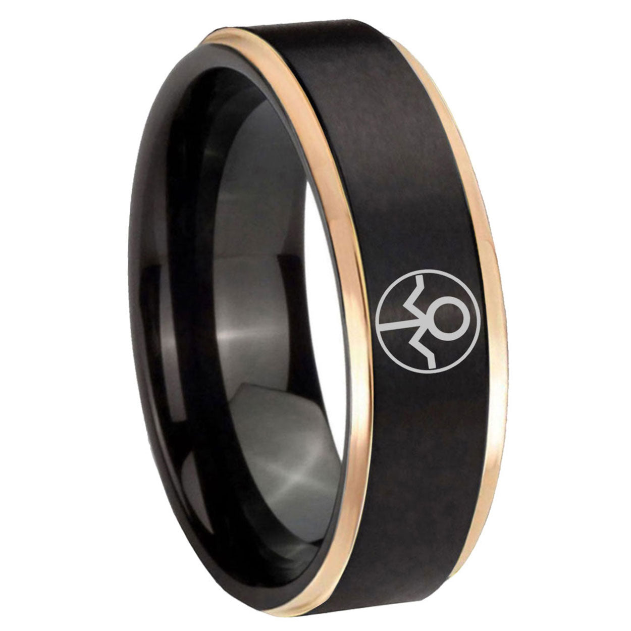 8mm Gray Lantern Rose Gold Step Edge Black Tungsten Men Band