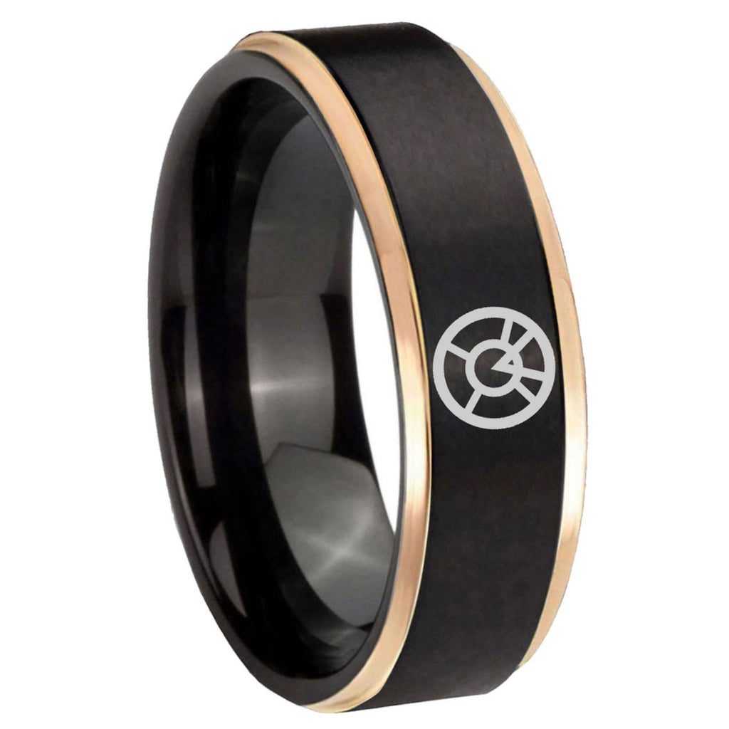 8mm Orange lantern Rose Gold Step Edge Black Tungsten Ring