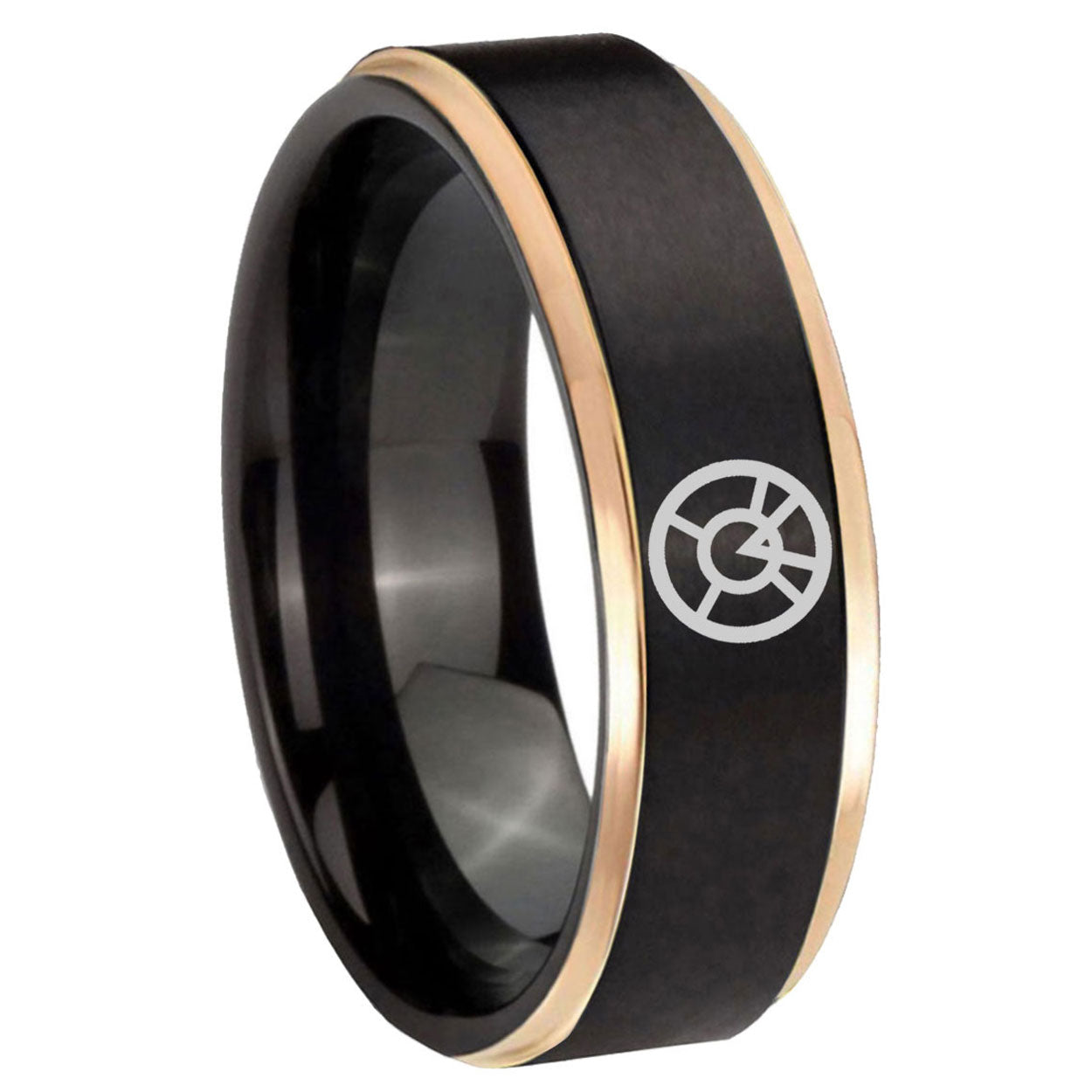 8mm Orange lantern Rose Gold Step Edge Black Tungsten Ring
