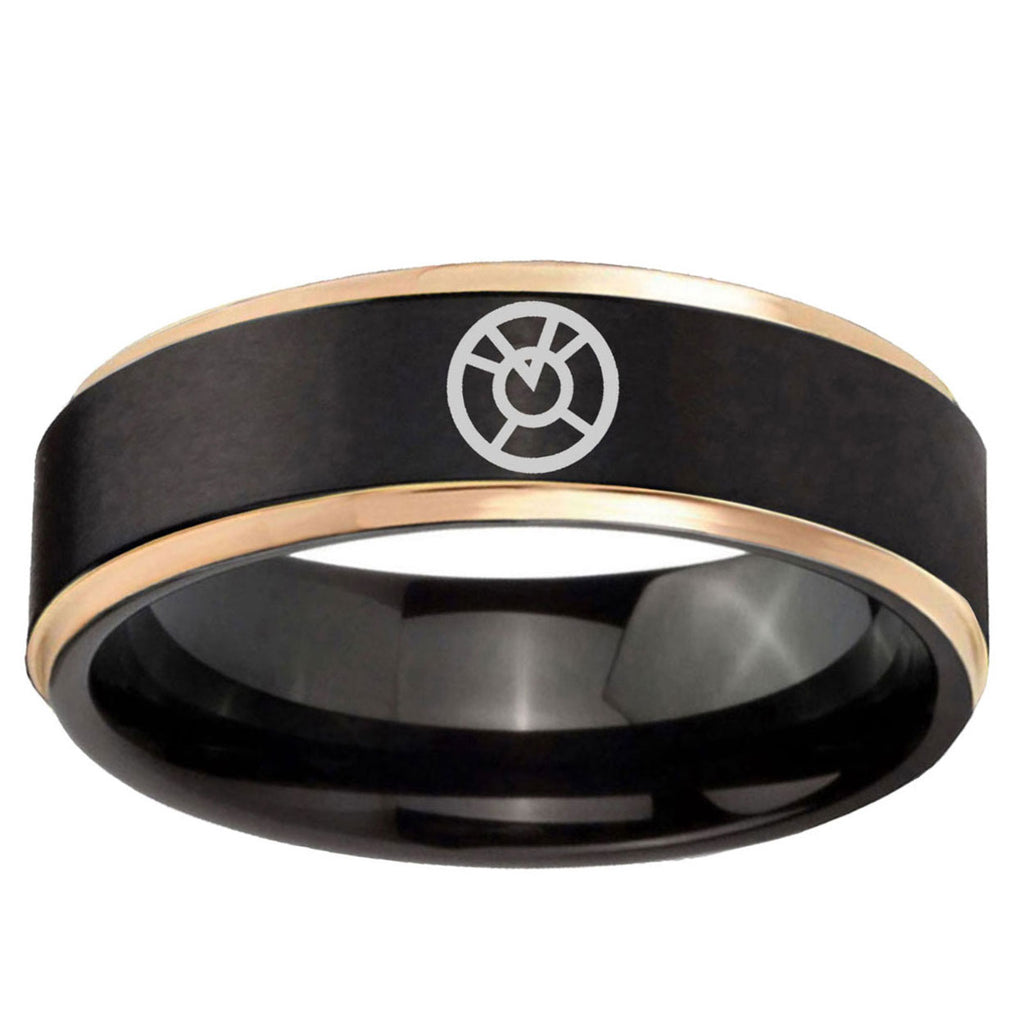 6mm Orange lantern Rose Gold Step Edge Black Tungsten Ring