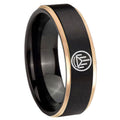 8mm Silver Lantern Rose Gold Step Edge Black Tungsten Ring