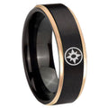 8mm Star Sapphire Lantern Rose Gold Step Edge Black Tungsten Ring