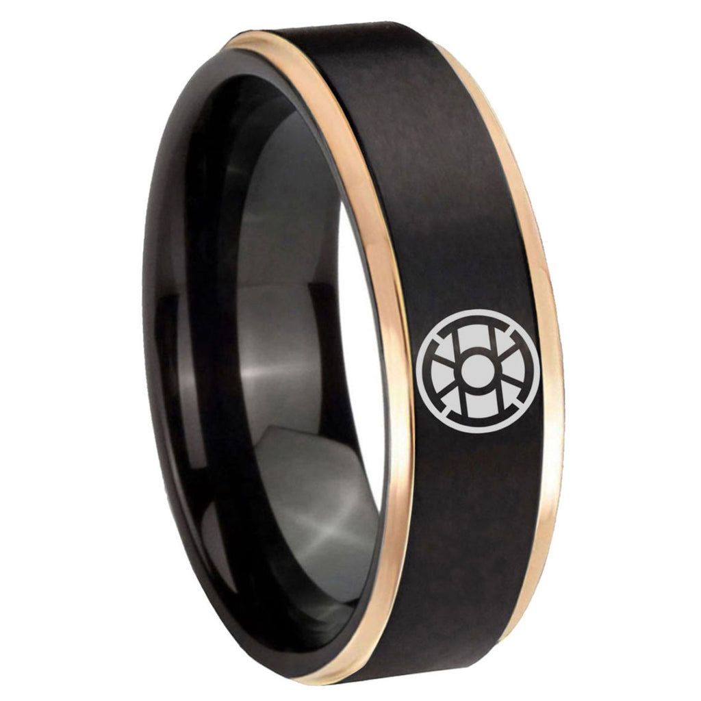8mm Gold Lantern Rose Gold Step Edge Black Tungsten Ring