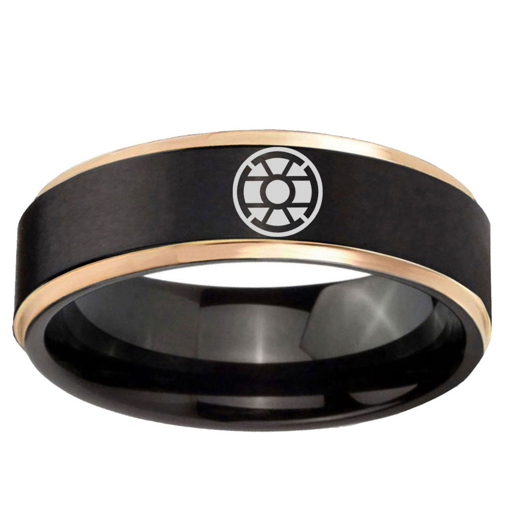 6mm Gold Lantern Rose Gold Step Edge Black Tungsten Ring
