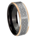 8mm Celtic Knot Rose Gold Step Edge Gray Tungsten Ring