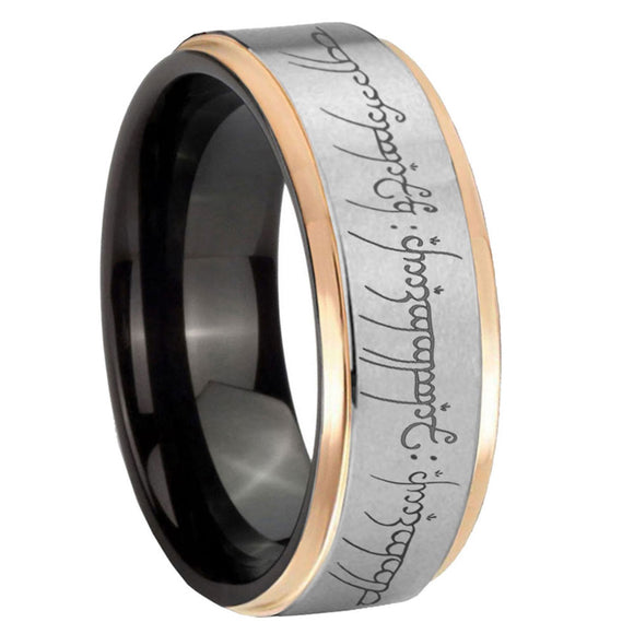 8mm Lord Of The Rings Step Edge Rose Gold Silver Carbide Wedding Bands