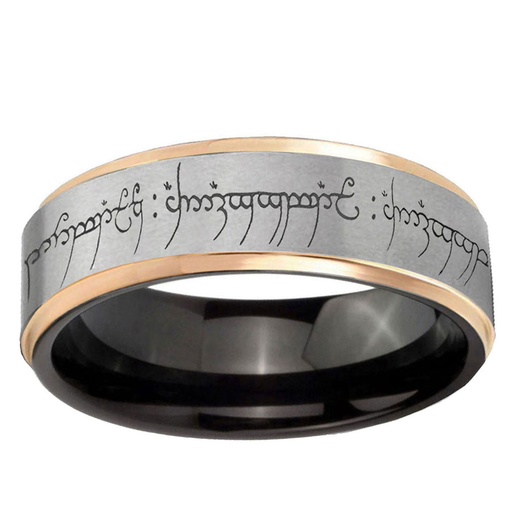 Lord Of The Ring Rose Gold Step Edge Gray Tungsten Ring