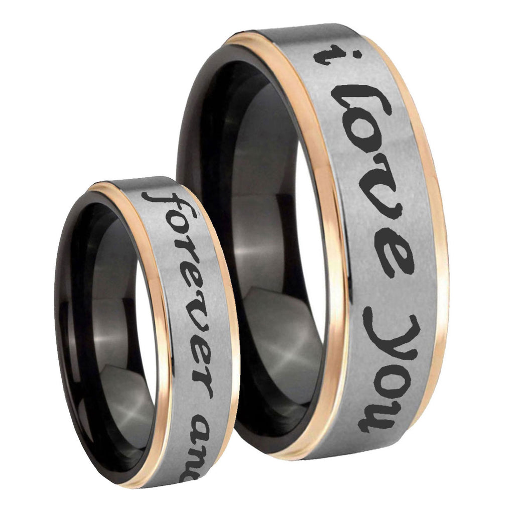 8mm I Love You Forever ever Rose Gold Step Edge Gray Tungsten Ring