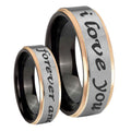 8mm I Love You Forever ever Rose Gold Step Edge Gray Tungsten Ring