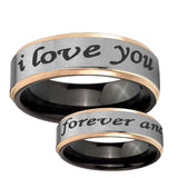 I Love You Forever and ever Rose Gold Step Edge Gray Tungsten Men's Ring
