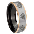 8mm Multiple CTR Rose Gold Step Edge Gray Tungsten Ring