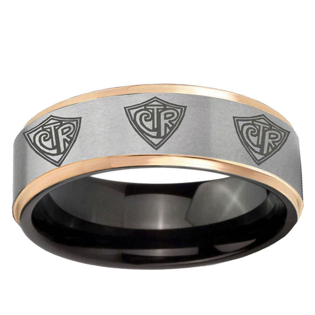 Multiple CTR Rose Gold Step Edge Gray Tungsten Ring