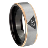 8mm Masonic 32 Triangle Design Freemason Rose Gold Step Edge Gray Tungsten Carbide Custom Men's Ring