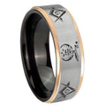 8mm Masonic Shriners Rose Gold Step Edge Gray Tungsten Bands