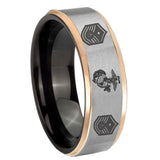 8mm Marine Chief Master Sergeant Rose Gold Step Edge Gray Tungsten Men's Bands Ring