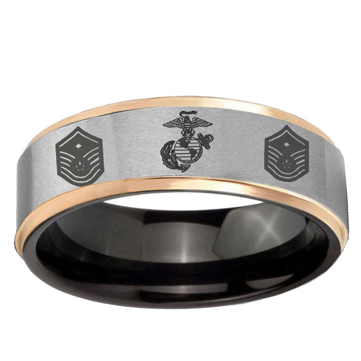 Marine Chief Master Sergeant Rose Gold Step Edge Gray Tungsten Band