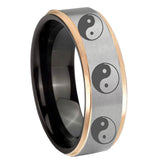 8mm Multiple Yin Yang Rose Gold Step Edge Gray Tungsten Carbide Promise Ring