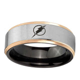 8mm Flash Step Edge Rose Gold Silver Engagement Tungsten Rings
