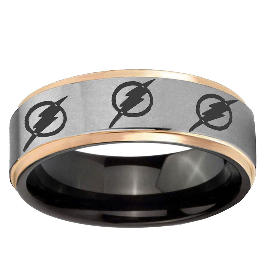 Multiple Flash Rose Gold Step Edge Gray Wedding Band