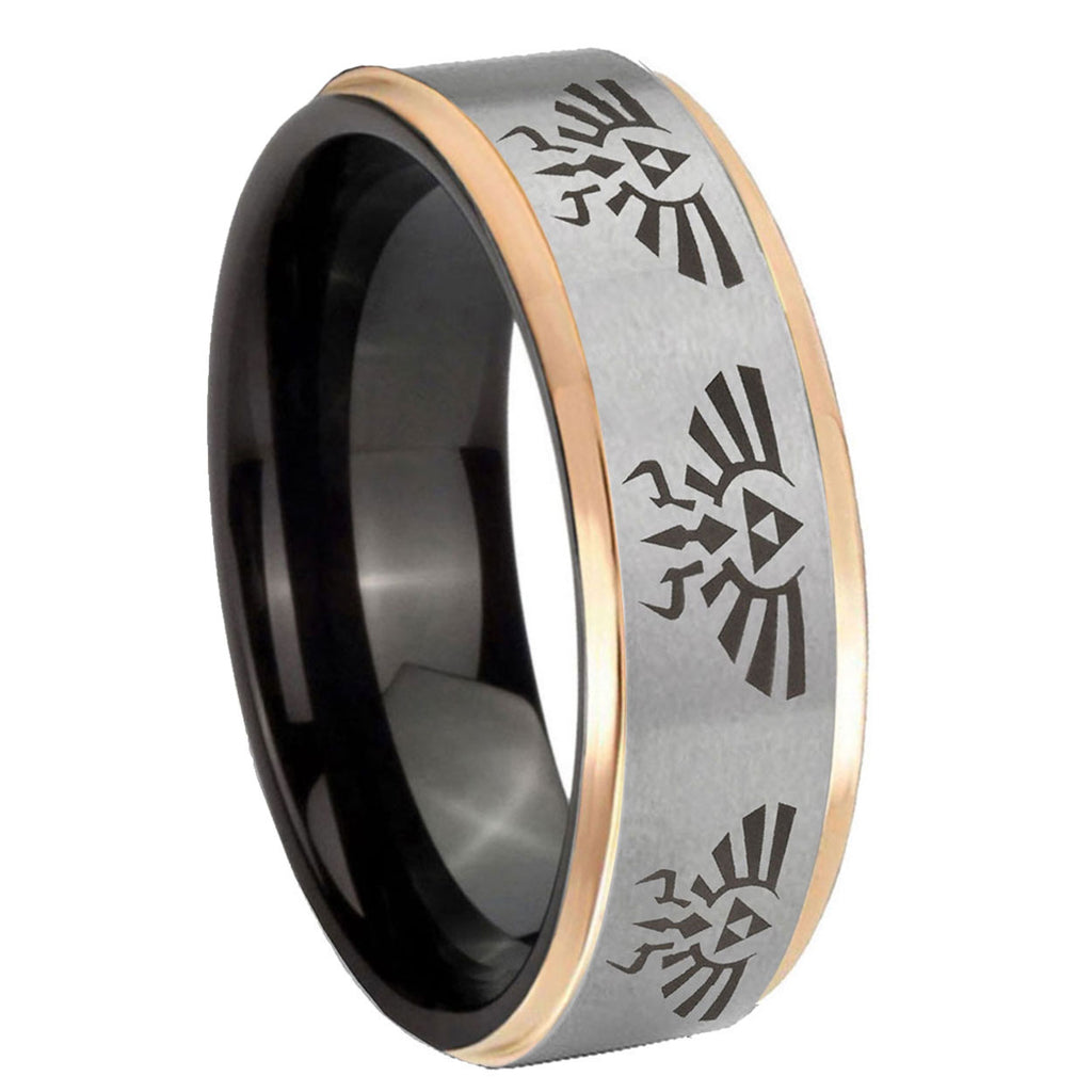 8mm Multiple Zelda Skyward Sword Rose Gold Step Edge Gray Tungsten Band