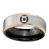 8mm Green Lantern Step Edge Rose Gold Silver Engrave Rings