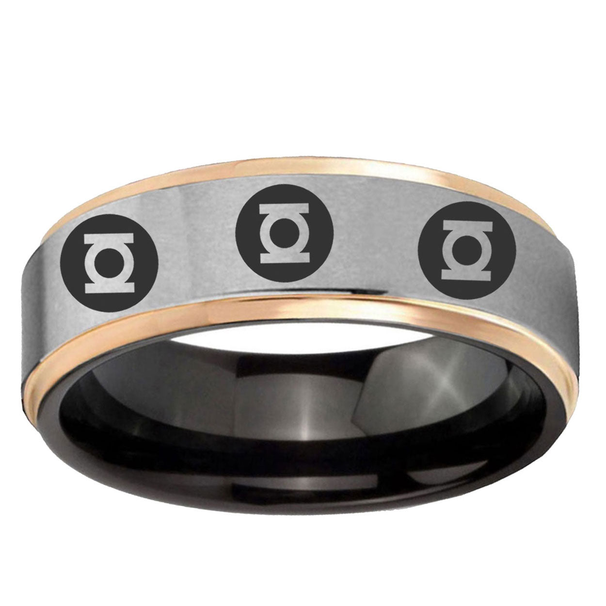 Multiple Green Lantern Rose Gold Step Edge Gray Unique Ring