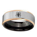 8mm-Spiderman-Gray-Rose-Gold-Step-Edges-Tungsten-Carbide-Mens-Ring