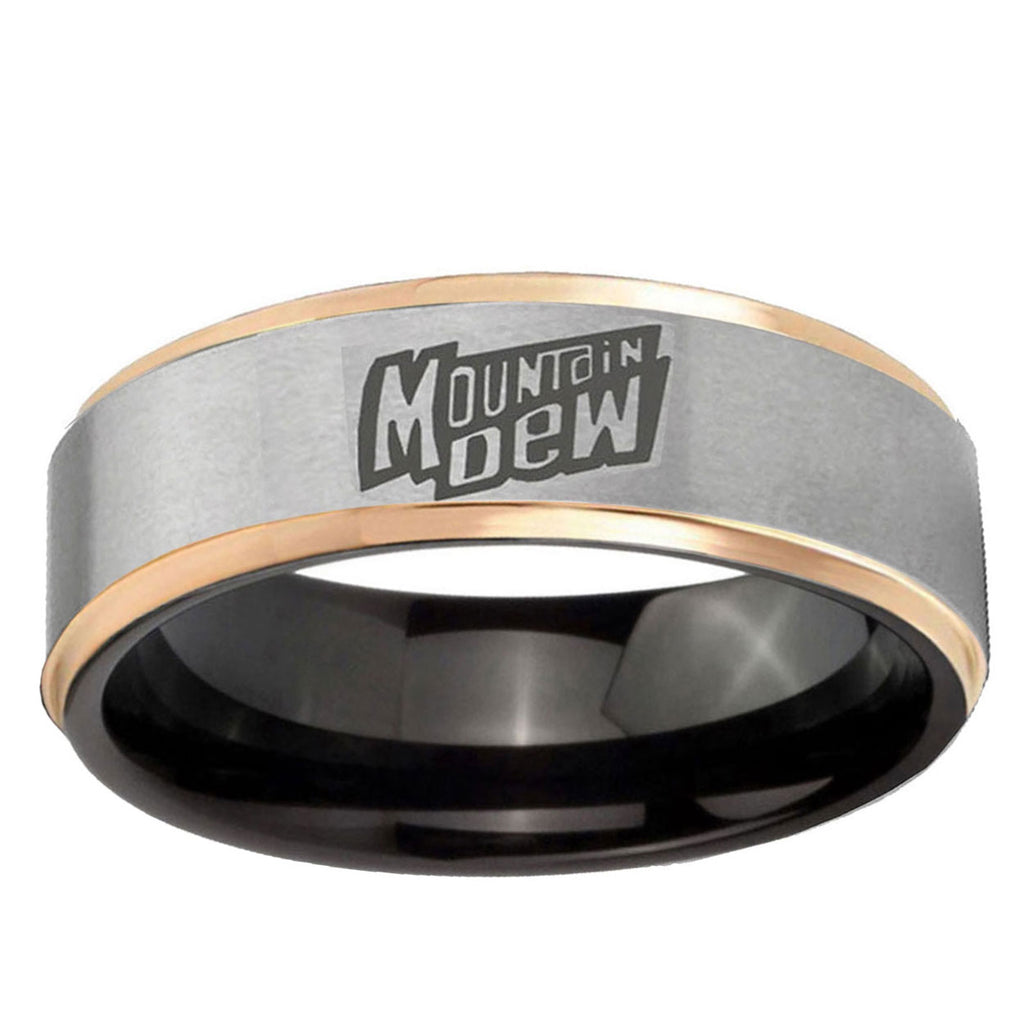 Mountain Dew Rose Gold Step Edge Gray Tungsten Ring