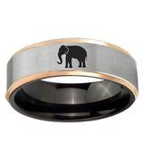 Elephant Rose Gold Step Edge Gray Tungsten Band Ring