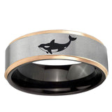 Keller Whale Rose Gold Step Edge Gray Tungsten Carbide Men's Ring