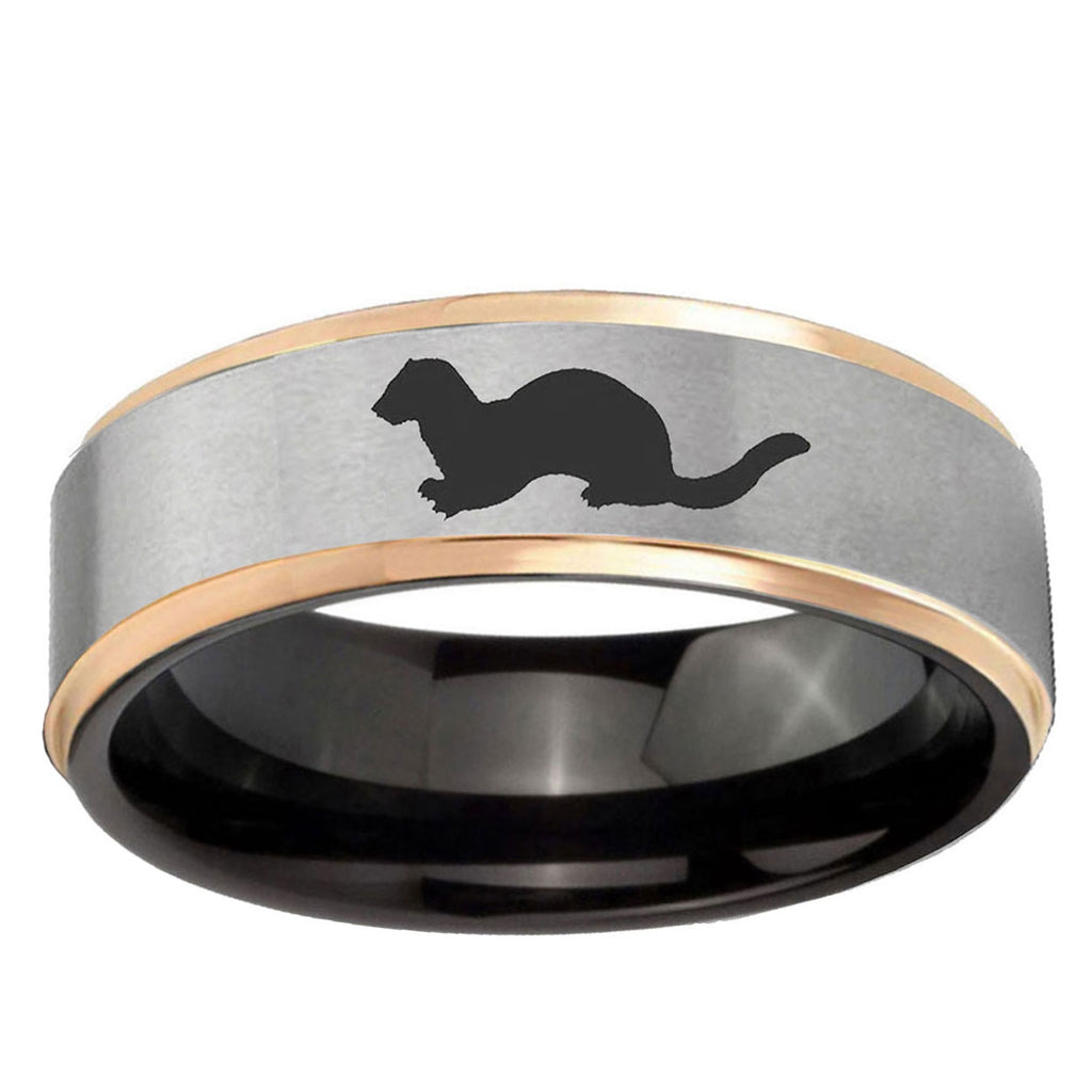 Otter Rose Gold Step Edge Gray Tungsten Men's Wedding Ring