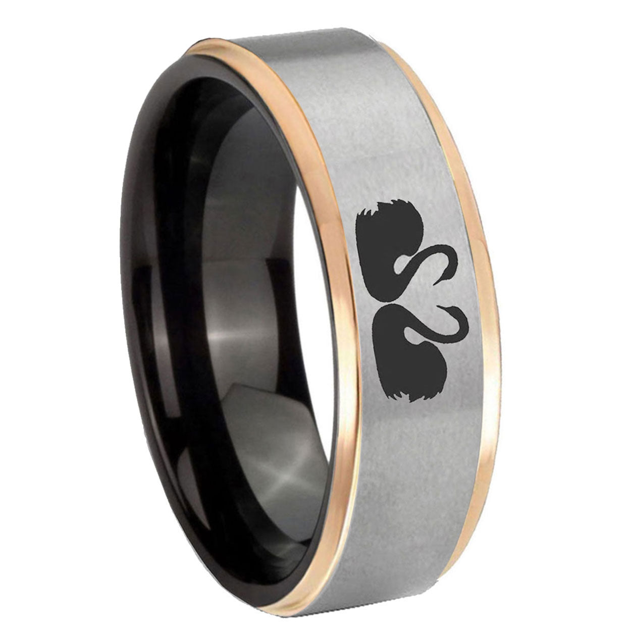 8mm Swans Design Rose Gold Step Edge Gray Tungsten Wedding Ring