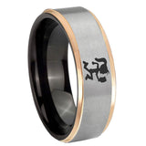 8mm Hatchet Woman Rose Gold Step Edge Gray Tungsten Promised Ring