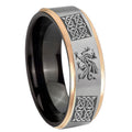 8mm Multiple Dragon Celtic Rose Gold Step Edge Gray Tungsten Ring