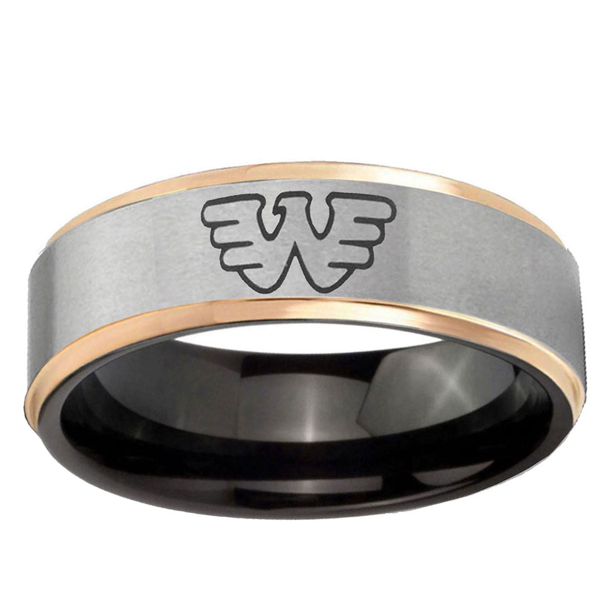 Waylon Jennings Rose Gold Step Edge Gray Tungsten Ring