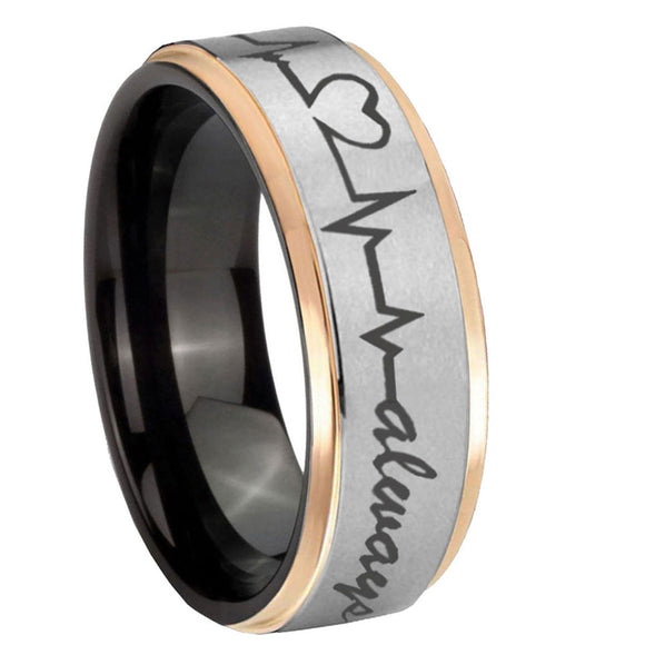 8mm-Heart-Beat-forever-Heart-always-Gray-Rose-Gold-Step-Edges-Tungsten-Carbide-Mens-Ring