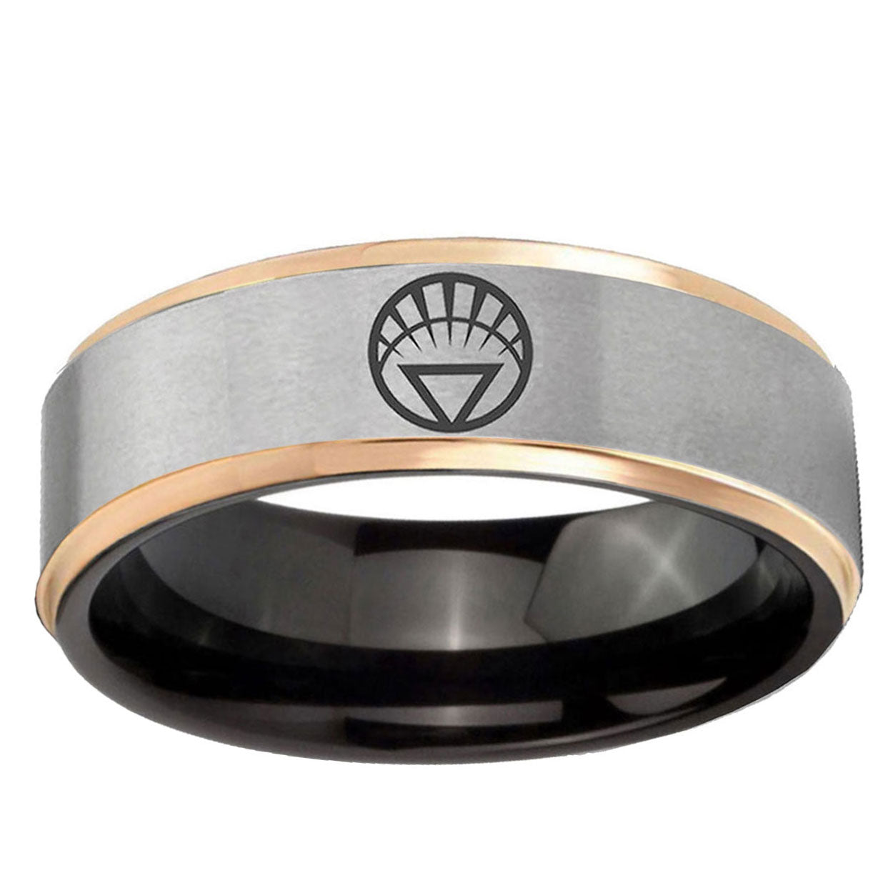 White Lantern Rose Gold Step Edge Gray Tungsten Band Ring