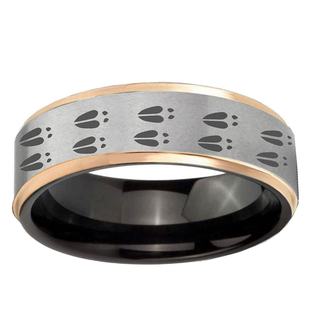 Deer Tracks Rose Gold Step Edge Gray Tungsten Men Bands
