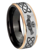 8mm-Irish-Claddagh-Gray-Rose-Gold-Step-Edges-Tungsten-Carbide-Mens-Ring