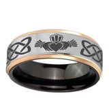 8mm-Irish-Claddagh-Gray-Rose-Gold-Step-Edges-Tungsten-Carbide-Mens-Ring