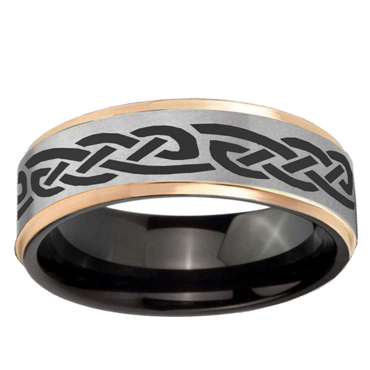 Celtic Knot Infinity Love Rose Gold Step Edge Gray Tungsten Ring