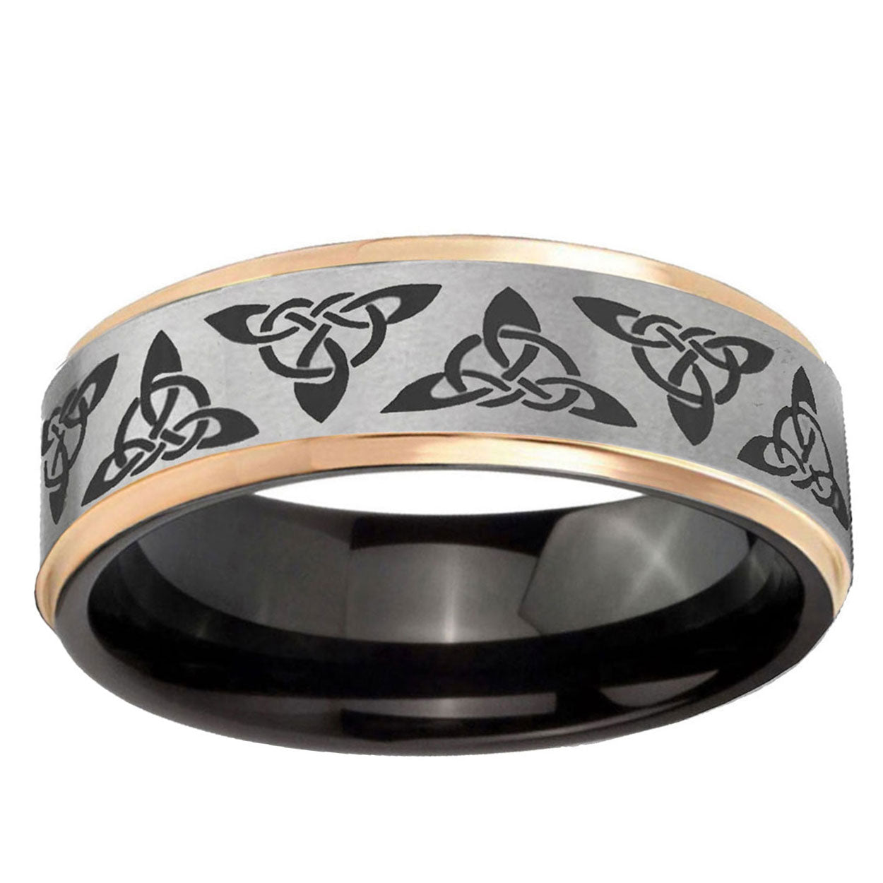 Celtic Knot Rose Gold Step Edge Gray Tungsten Promised Ring