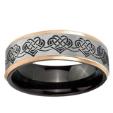Celtic Knot Heart Rose Gold Step Edge Gray Tungsten Carbide Men's Wedding Ring