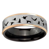 Flying Geese Hunting Rose Gold Step Edge Gray Tungsten Ring
