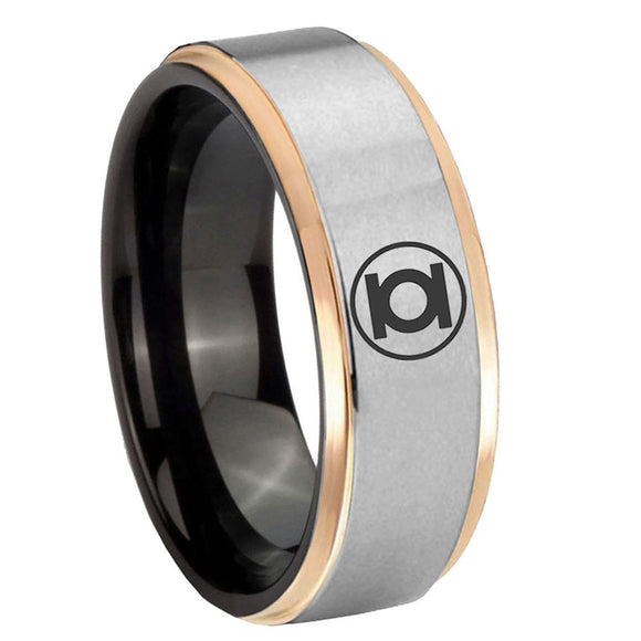 8mm Green Lantern Step Edge Rose Gold Silver Man Band Rings