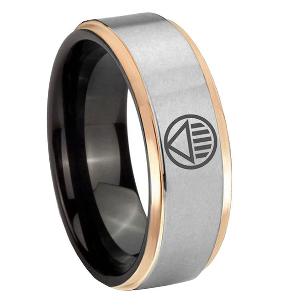8mm Black Lantern Step Edge Rose Gold Silver Male Rings Wedding